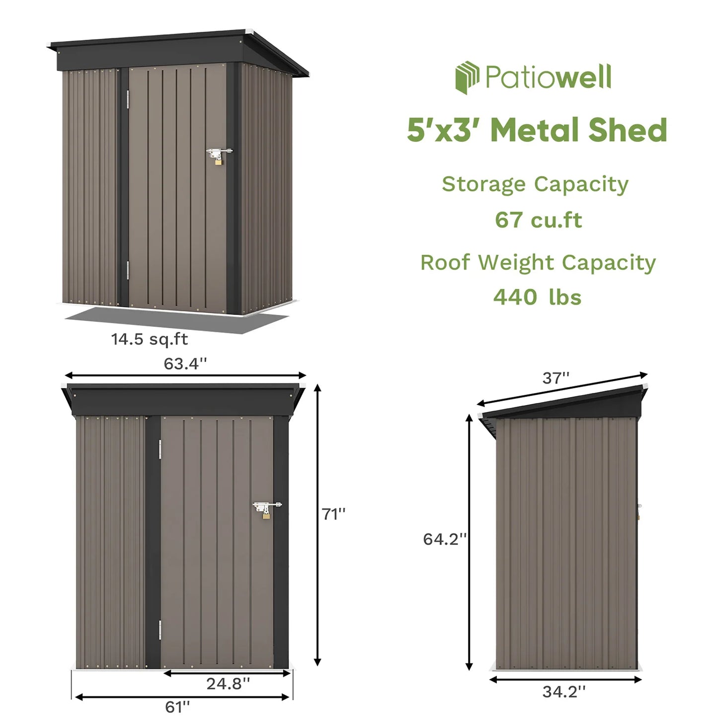 Victone Metal Outdoor Storage Shed With Sloped Roof Lockable Door