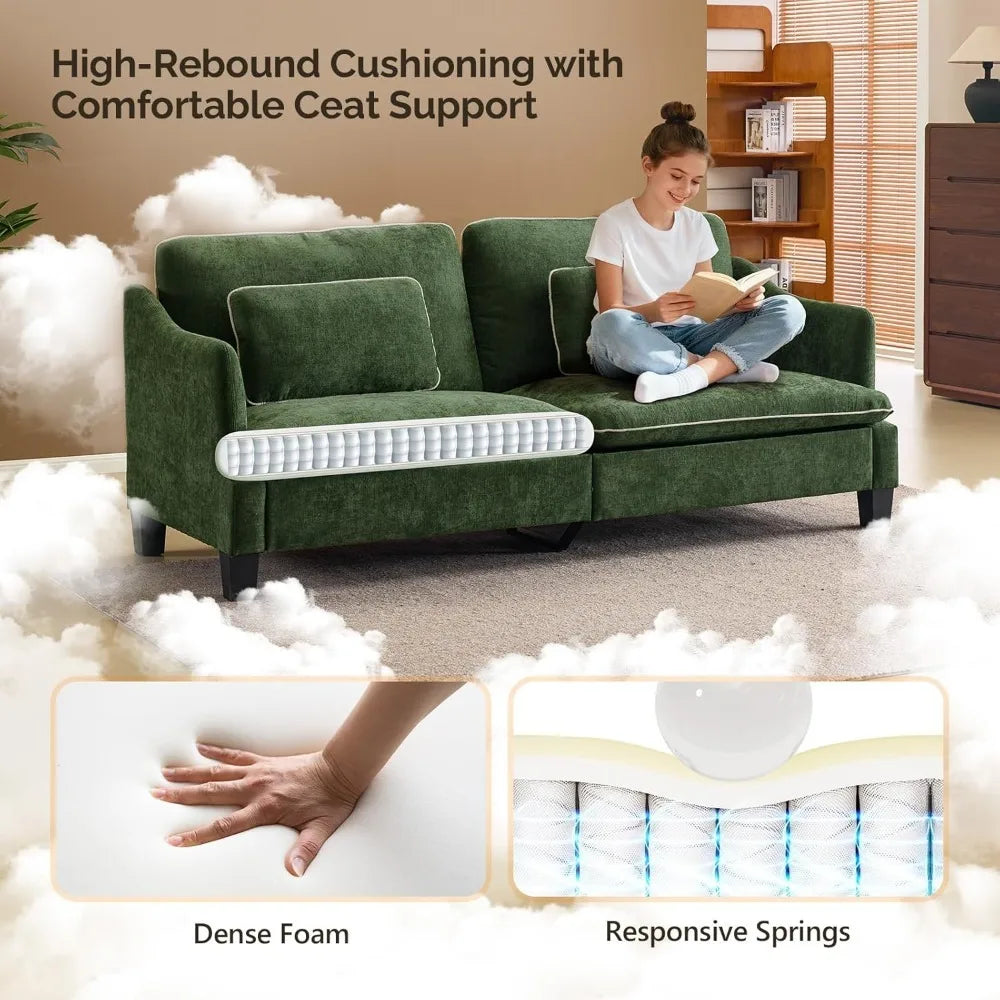 Modern Linen Velvet Loveseat Sofa With Piped Cushions And Removable Cover
