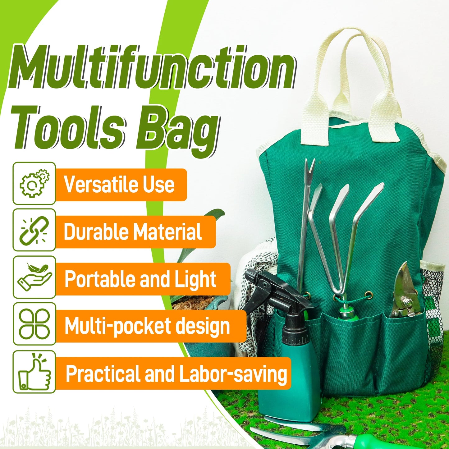 Garden Tool Set With Organizer Handbag For Digging And Pruning