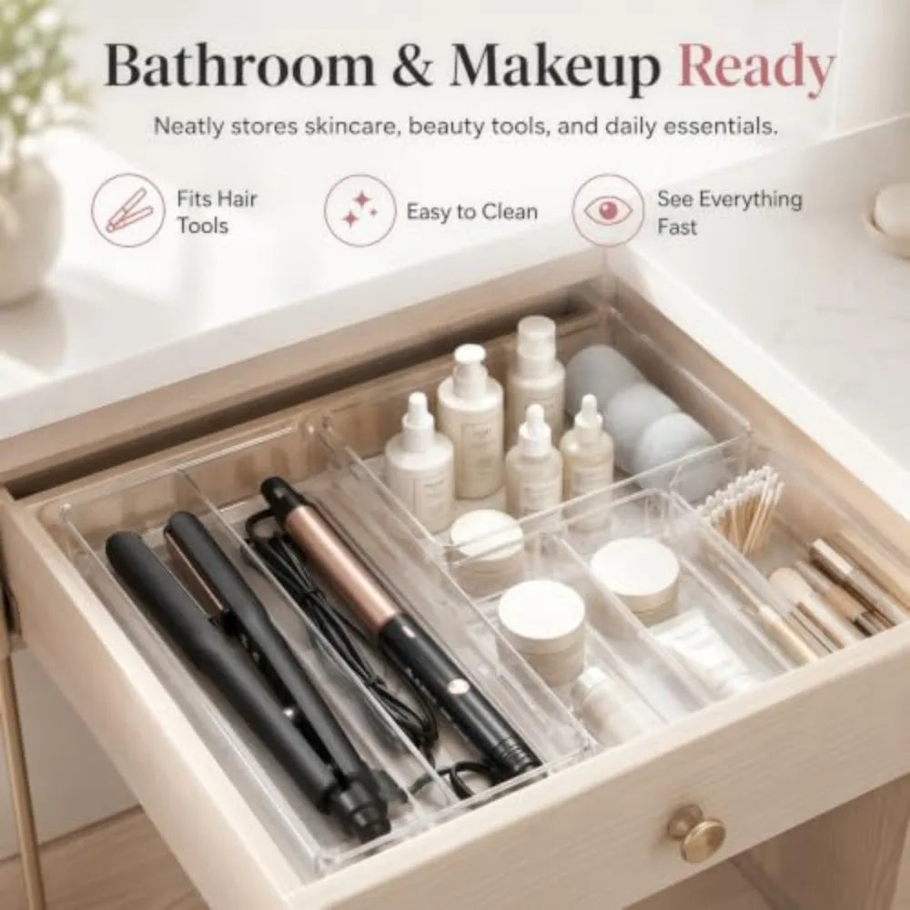 Acrylic Drawer Organizer Bins for Kitchen Bathroom and Office Storage