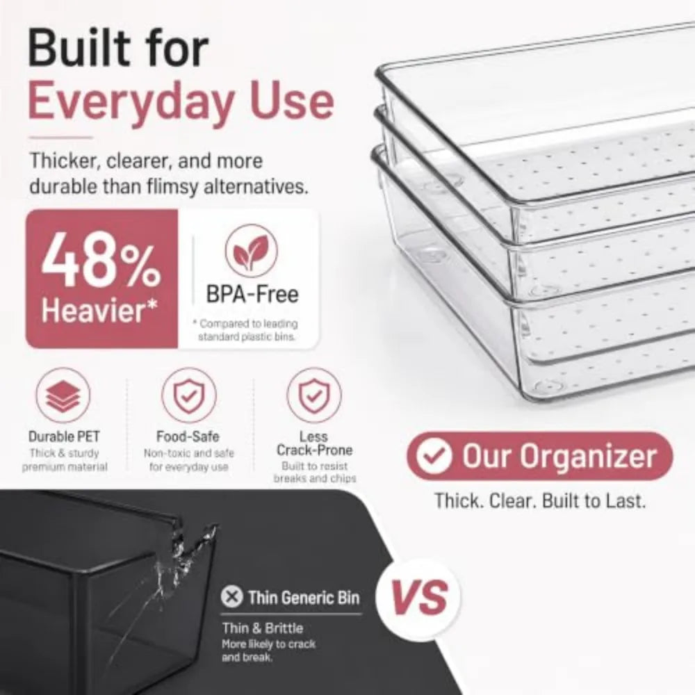Acrylic Drawer Organizer Bins for Kitchen Bathroom and Office Storage