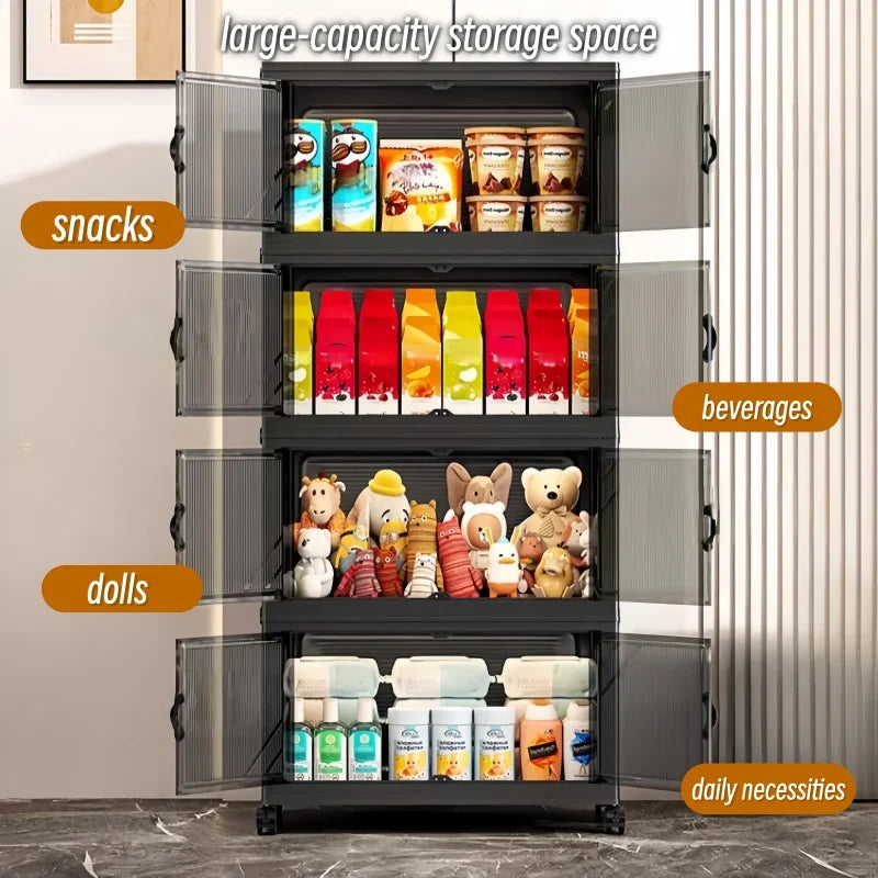 ONENOBLE Foldable Stackable Rolling Storage Cabinet With Clear Double Doors