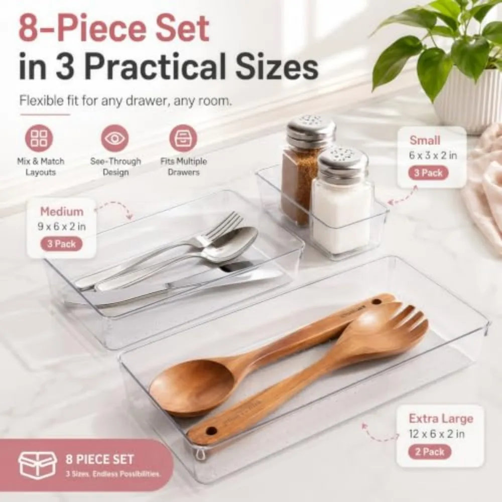 Acrylic Drawer Organizer Bins for Kitchen Bathroom and Office Storage