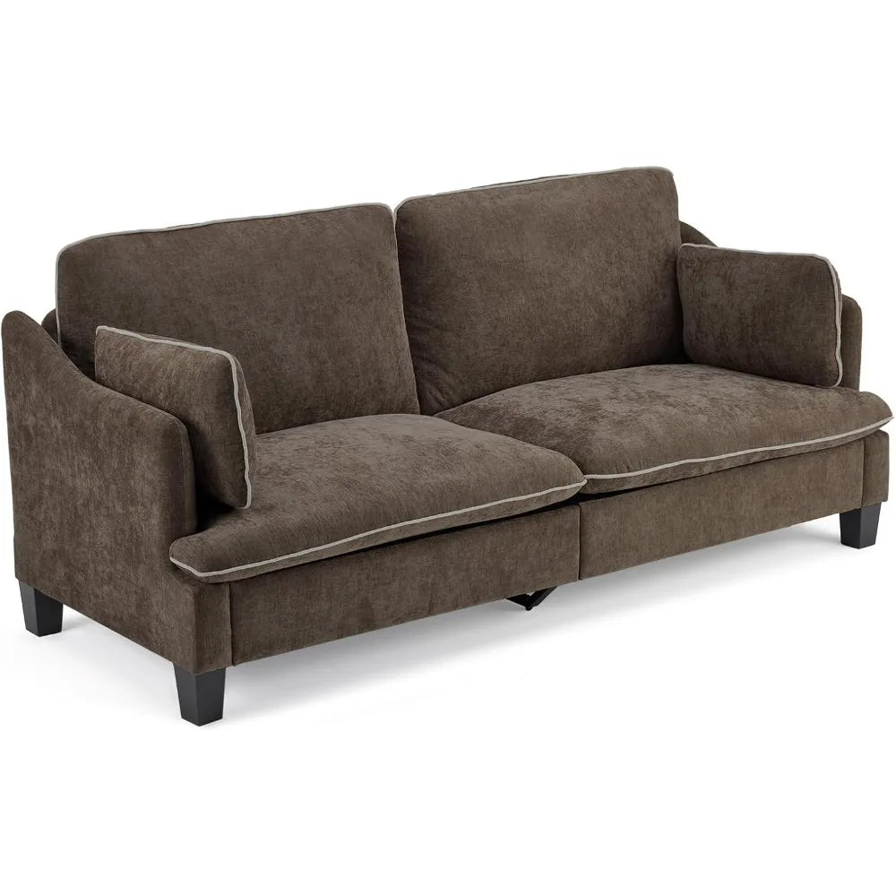 Modern Linen Velvet Loveseat Sofa With Piped Cushions And Removable Cover