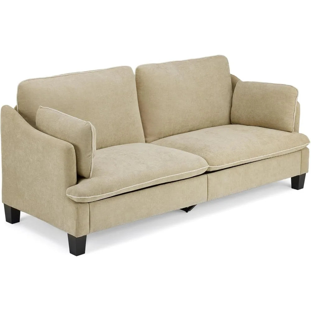 Modern Linen Velvet Loveseat Sofa With Piped Cushions And Removable Cover