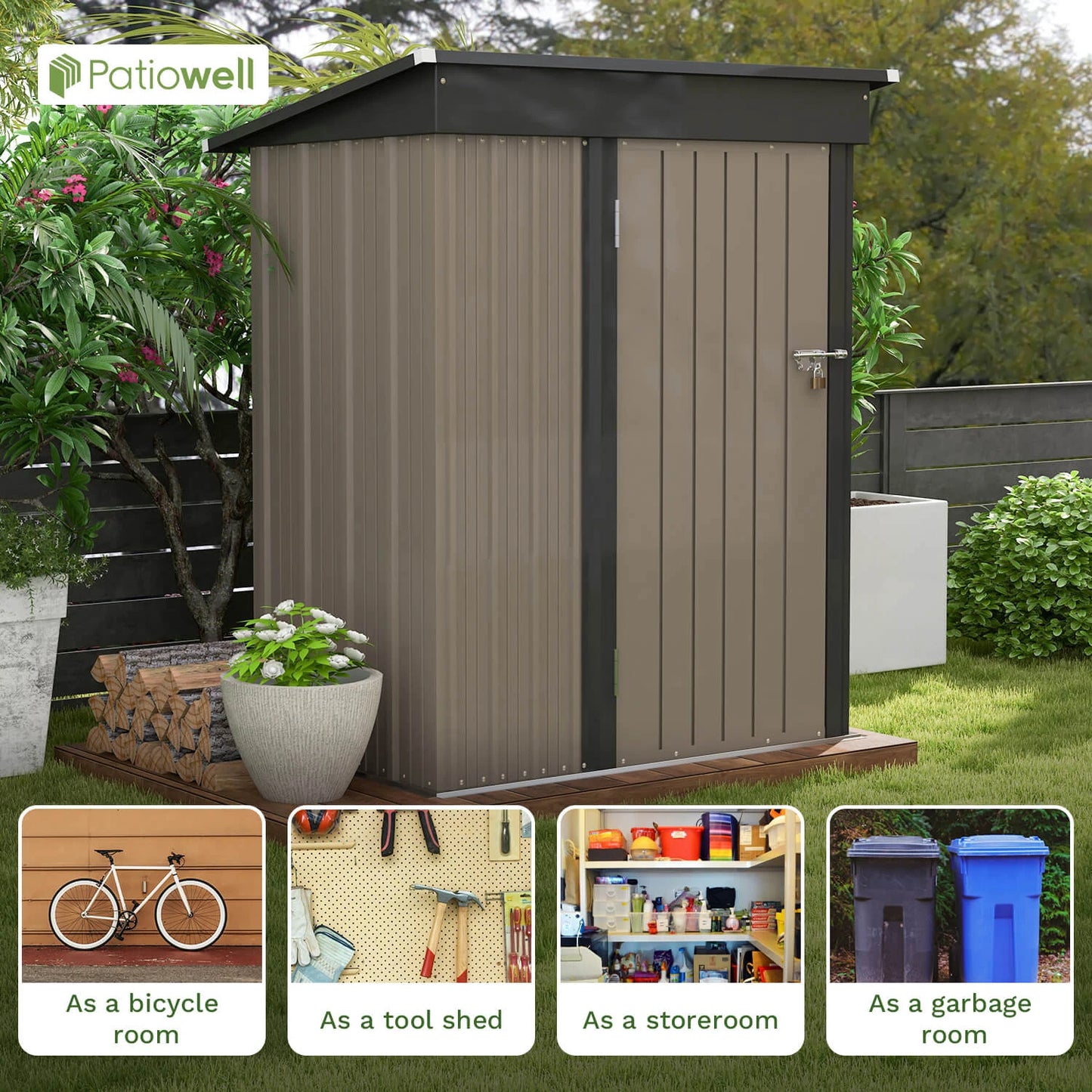 Victone Metal Outdoor Storage Shed With Sloped Roof Lockable Door
