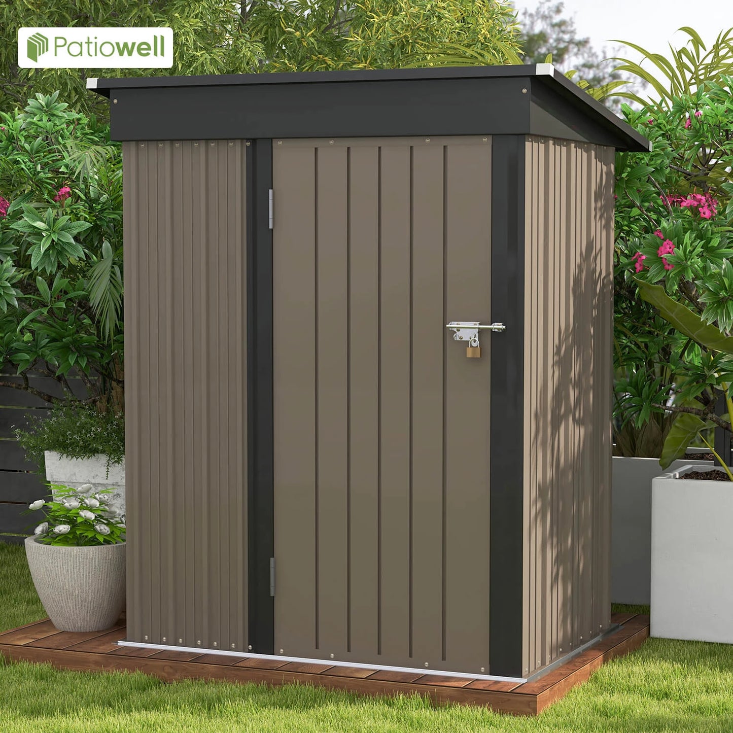 Victone Metal Outdoor Storage Shed With Sloped Roof Lockable Door