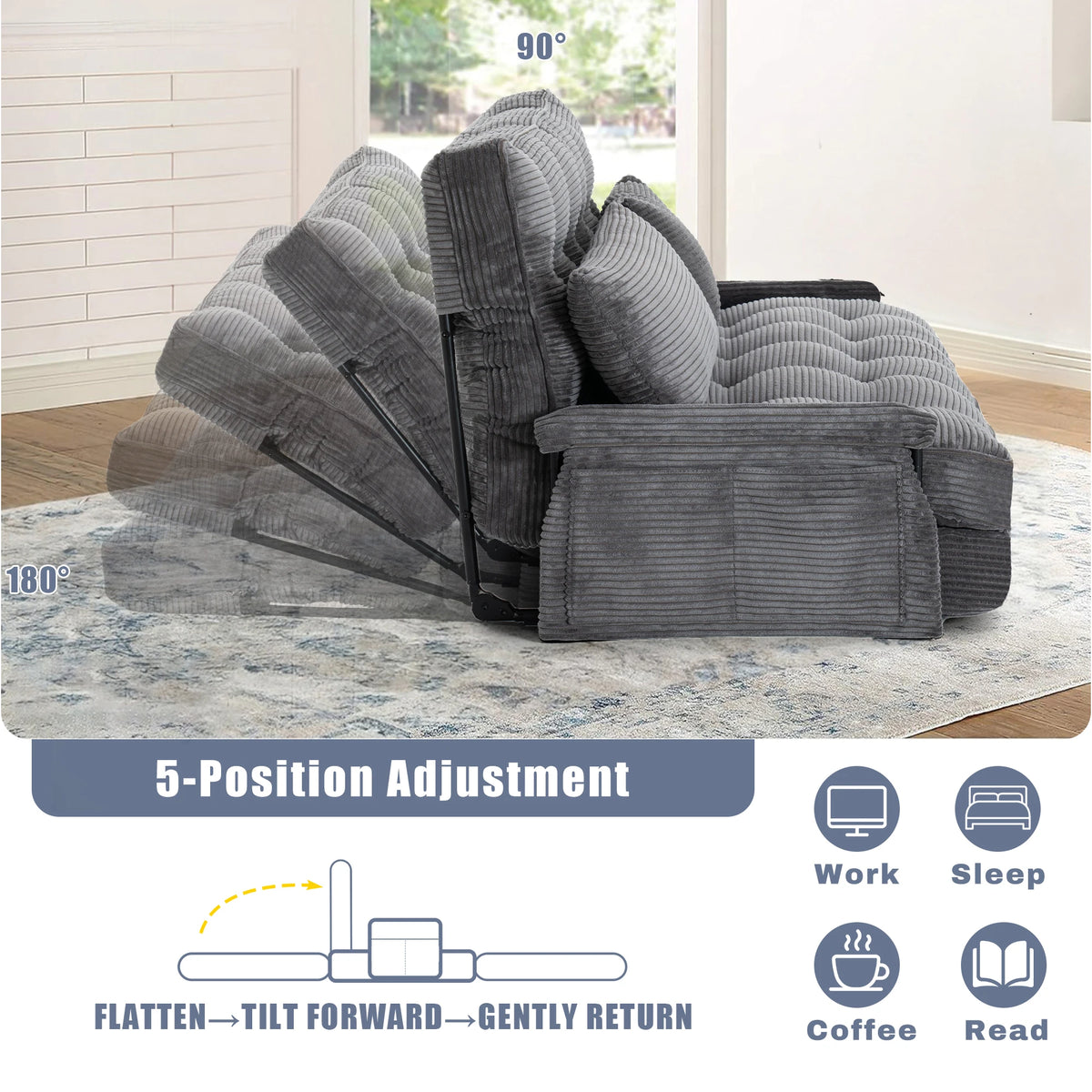 GAOHAPY Adjustable Foldable Floor Sofa Bed With Storage Pocket