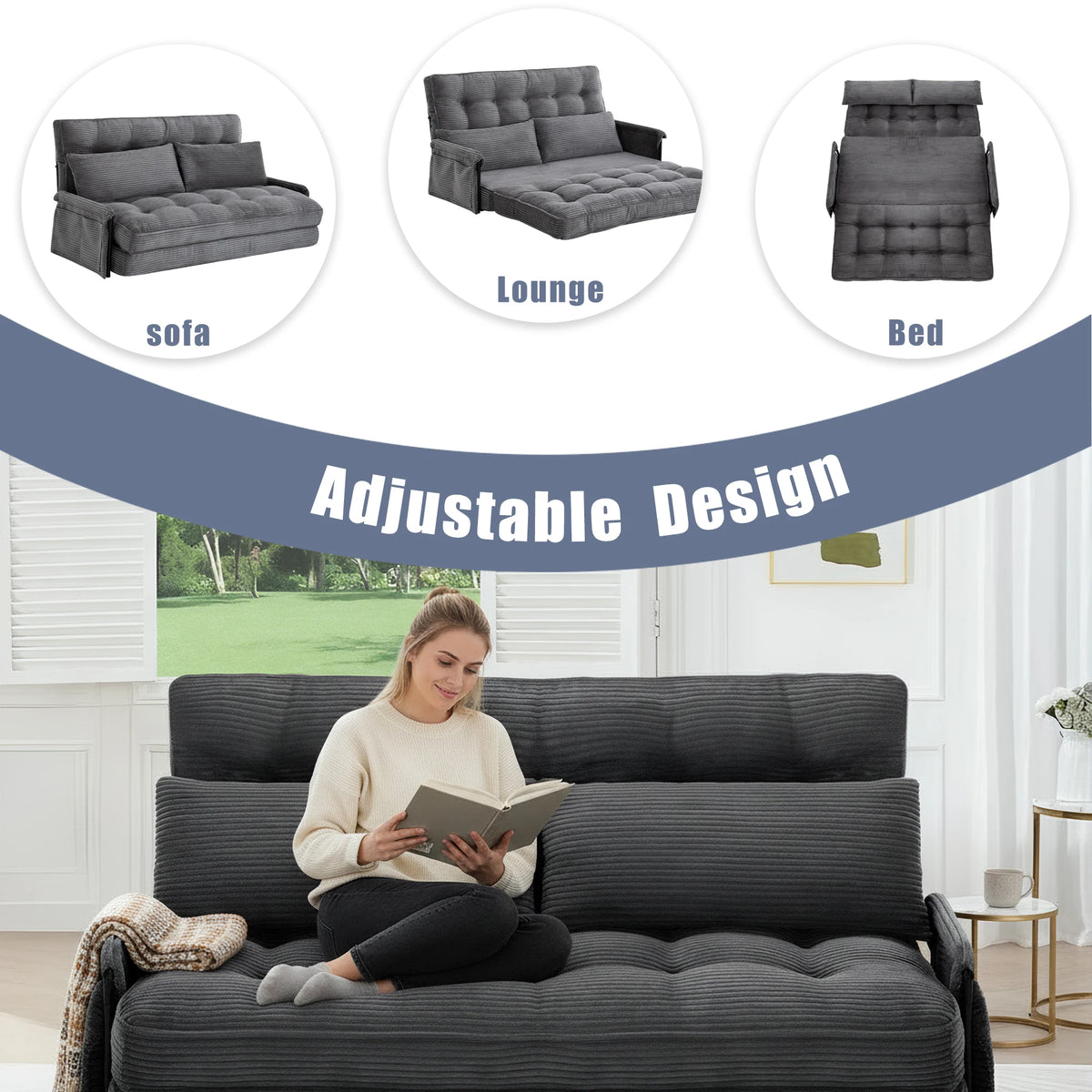 GAOHAPY Adjustable Foldable Floor Sofa Bed With Storage Pocket