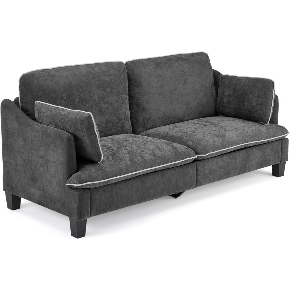 Modern Linen Velvet Loveseat Sofa With Piped Cushions And Removable Cover