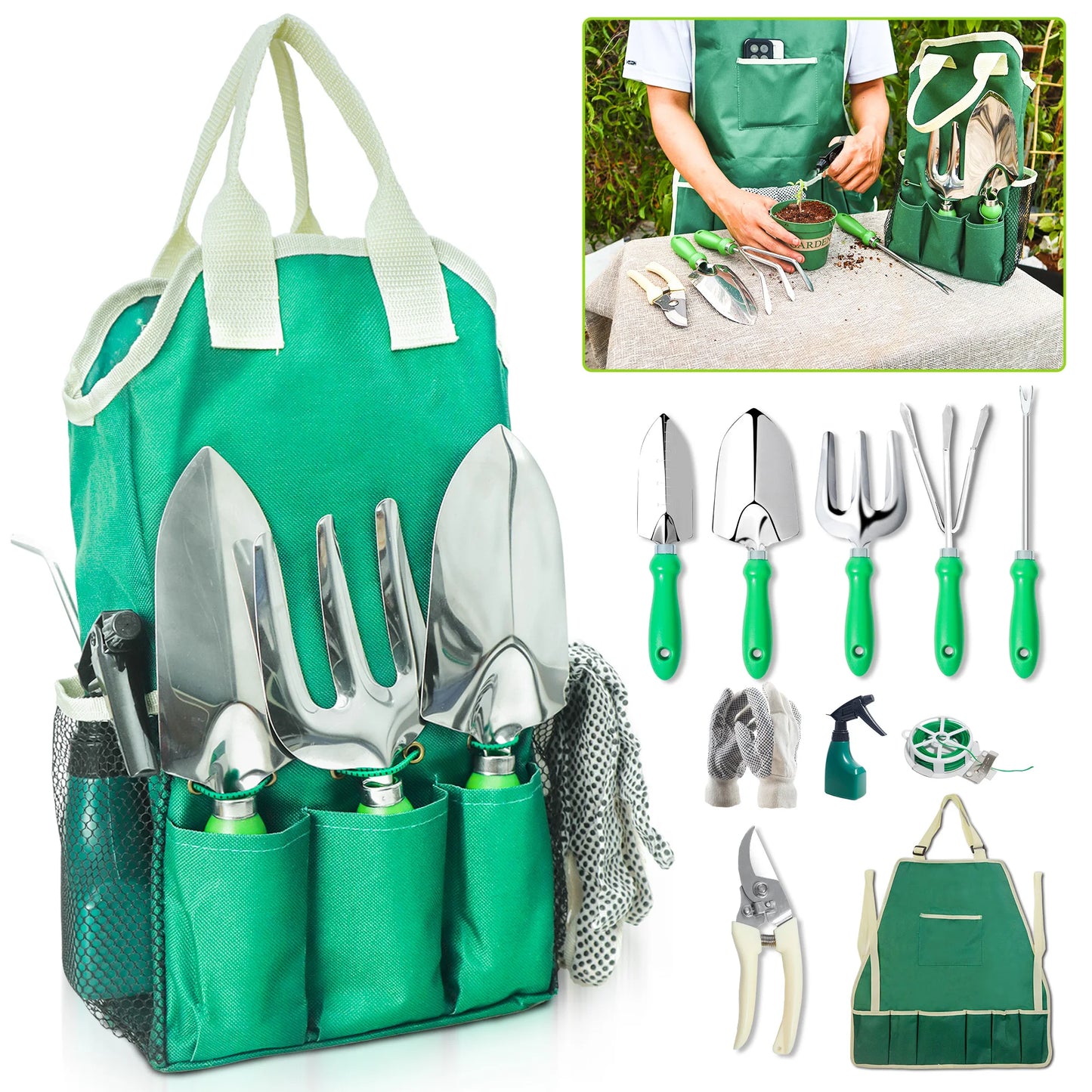 Garden Tool Set With Organizer Handbag For Digging And Pruning