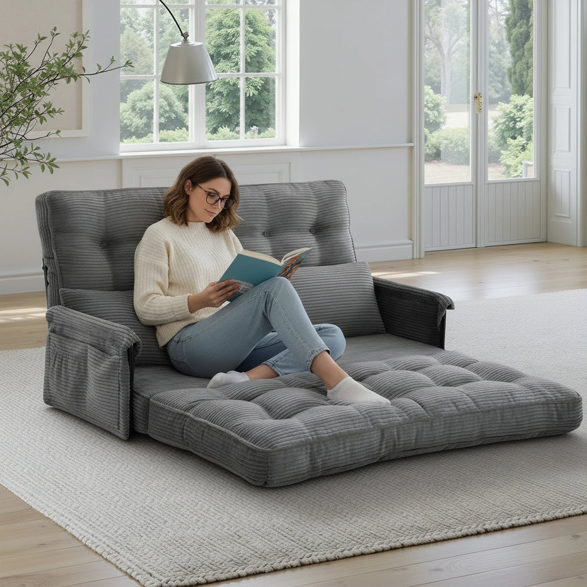 GAOHAPY Adjustable Foldable Floor Sofa Bed With Storage Pocket