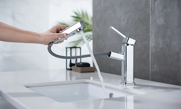 DQOK Pull Out Bathroom Basin Faucet Brass Modern Mixer