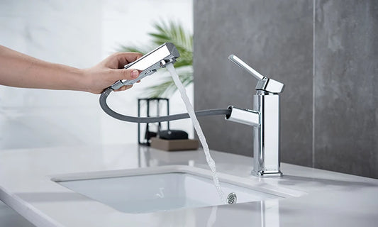 DQOK Pull Out Bathroom Basin Faucet Brass Modern Mixer