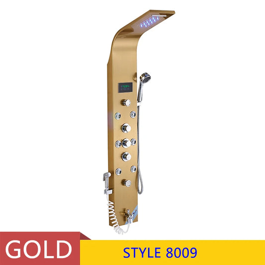 SHBSHAIMY Gold Shower Panel Column Six Way Rainfall Shower LED Display