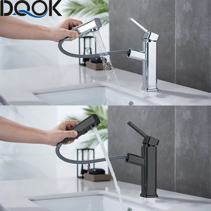 DQOK Pull Out Bathroom Basin Faucet Brass Modern Mixer