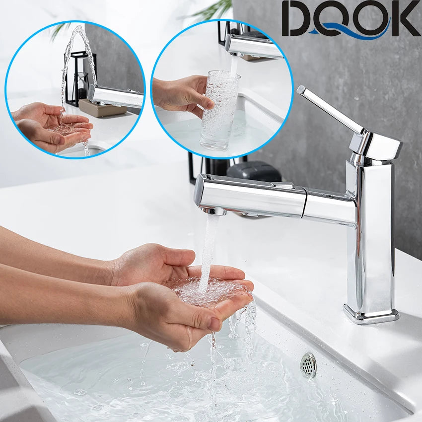 DQOK Pull Out Bathroom Basin Faucet Brass Modern Mixer