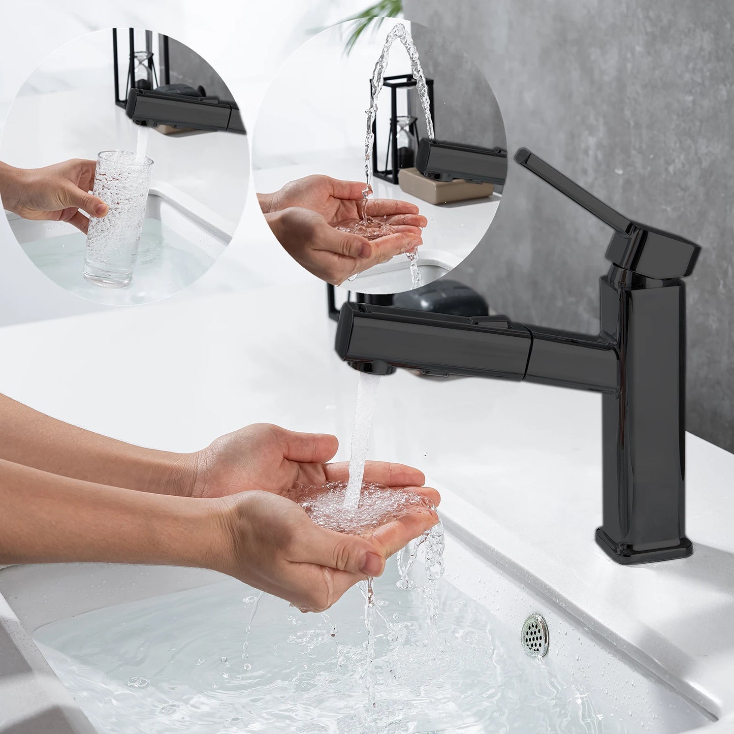 DQOK Pull Out Bathroom Basin Faucet Brass Modern Mixer