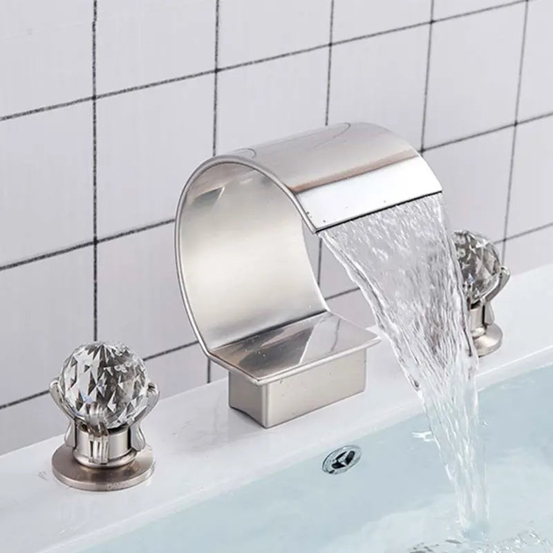 Dfrkjhre Basin Faucet Deck Mounted Waterfall Crystal Handle
