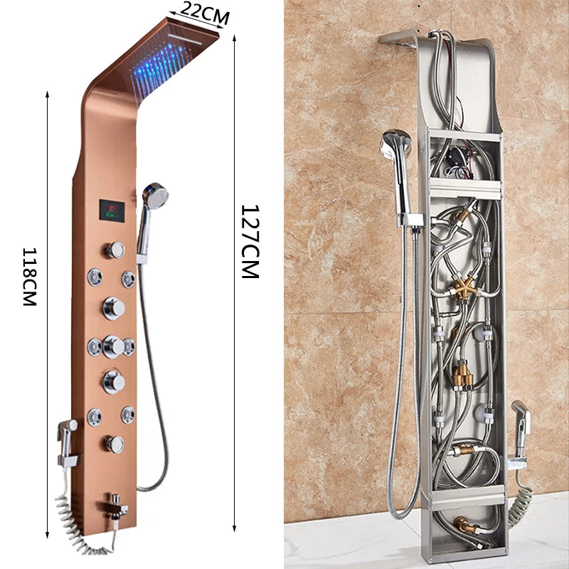 SHBSHAIMY Gold Shower Panel Column Six Way Rainfall Shower LED Display