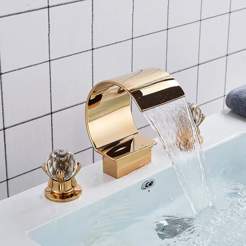 Dfrkjhre Basin Faucet Deck Mounted Waterfall Crystal Handle