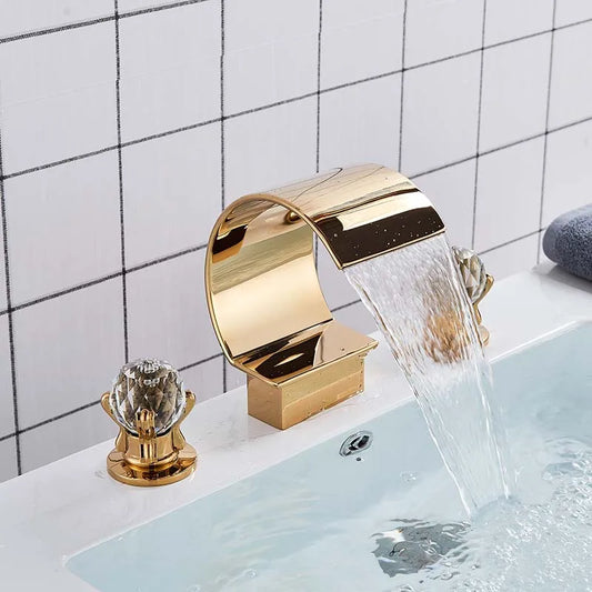 Dfrkjhre Basin Faucet Deck Mounted Waterfall Crystal Handle