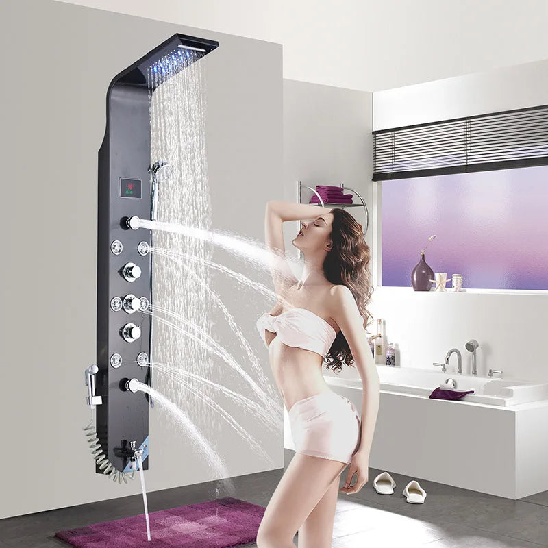 SHBSHAIMY Gold Shower Panel Column Six Way Rainfall Shower LED Display