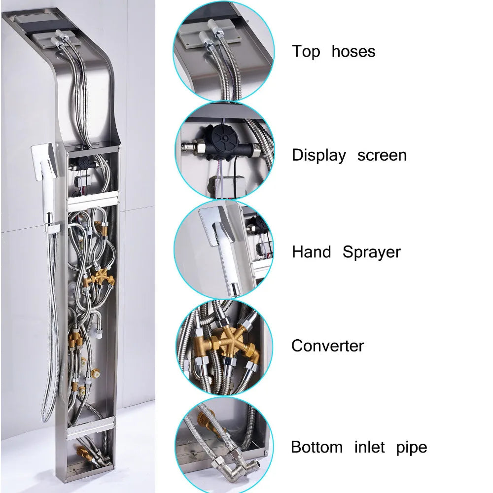 SHBSHAIMY Gold Shower Panel Column Six Way Rainfall Shower LED Display