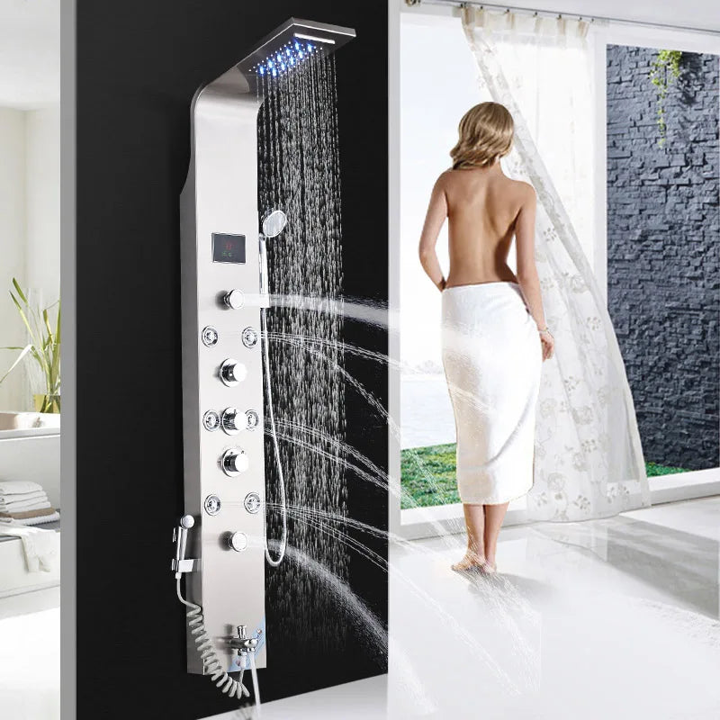 SHBSHAIMY Gold Shower Panel Column Six Way Rainfall Shower LED Display