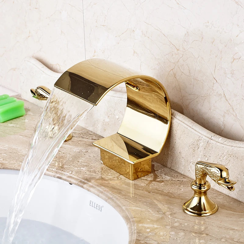 Dfrkjhre Basin Faucet Deck Mounted Waterfall Crystal Handle