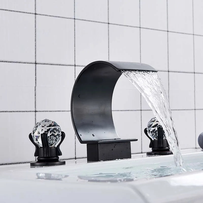 Dfrkjhre Basin Faucet Deck Mounted Waterfall Crystal Handle