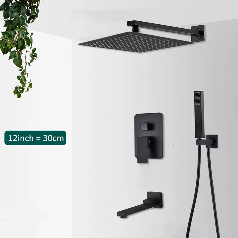 Quyanre Concealed Shower System With Tub Spout Rainfall Faucet