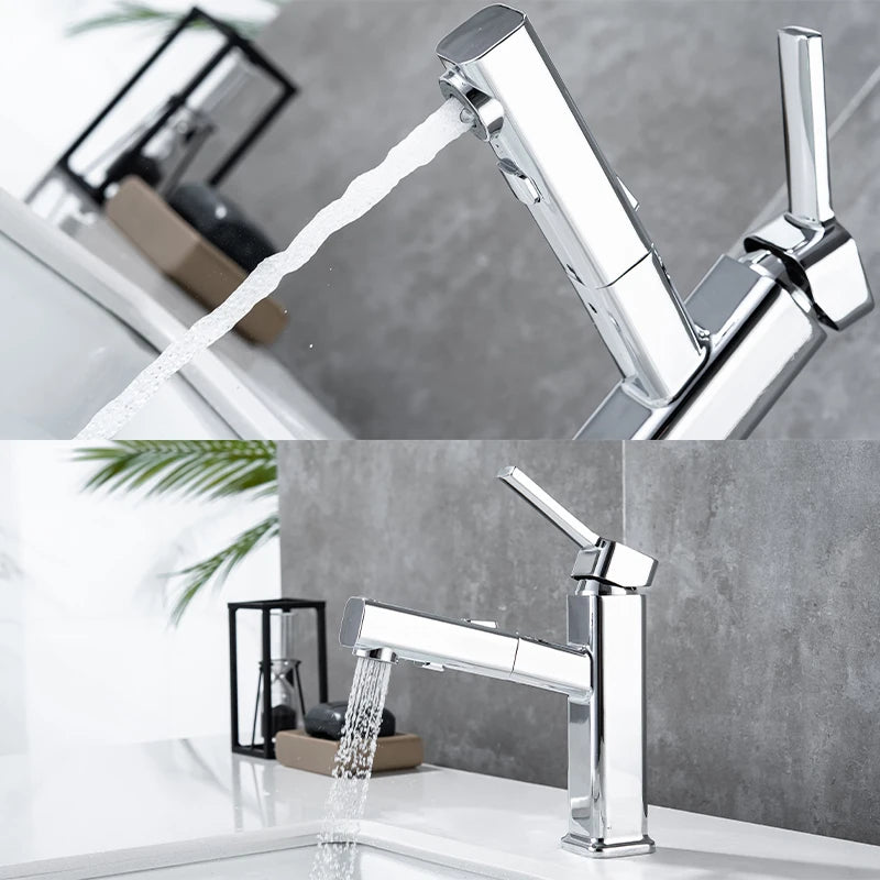 DQOK Pull Out Bathroom Basin Faucet Brass Modern Mixer