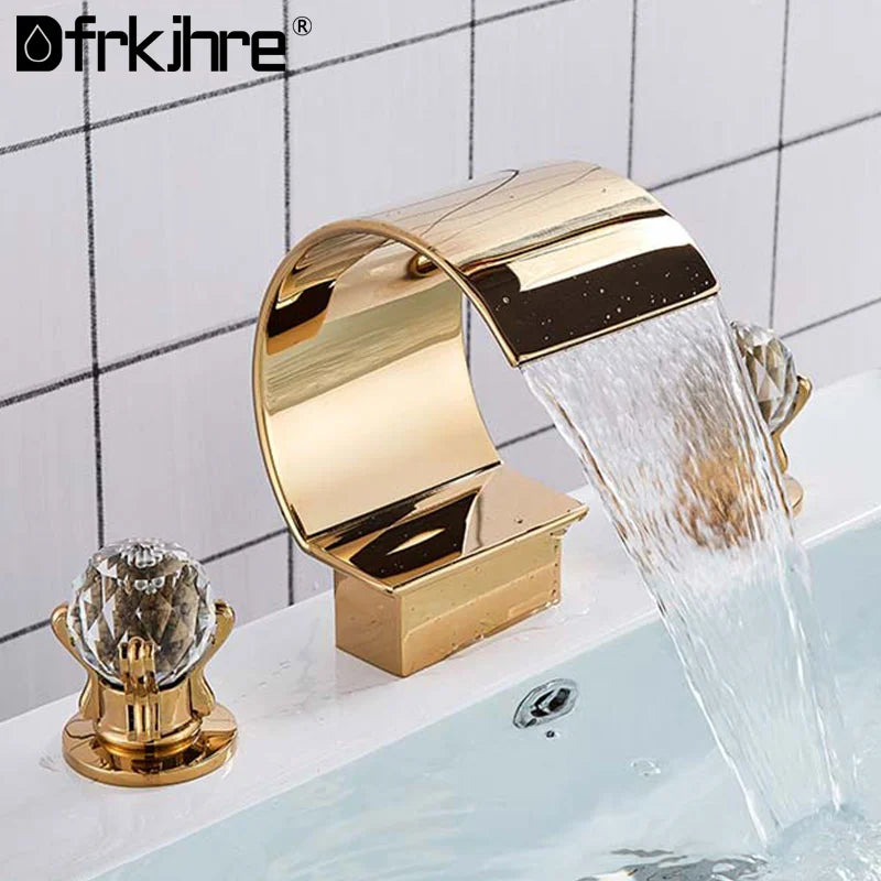 Dfrkjhre Basin Faucet Deck Mounted Waterfall Crystal Handle