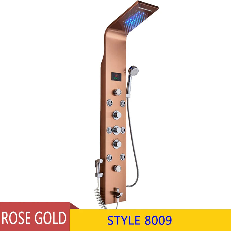 SHBSHAIMY Gold Shower Panel Column Six Way Rainfall Shower LED Display