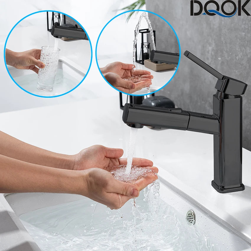 DQOK Pull Out Bathroom Basin Faucet Brass Modern Mixer