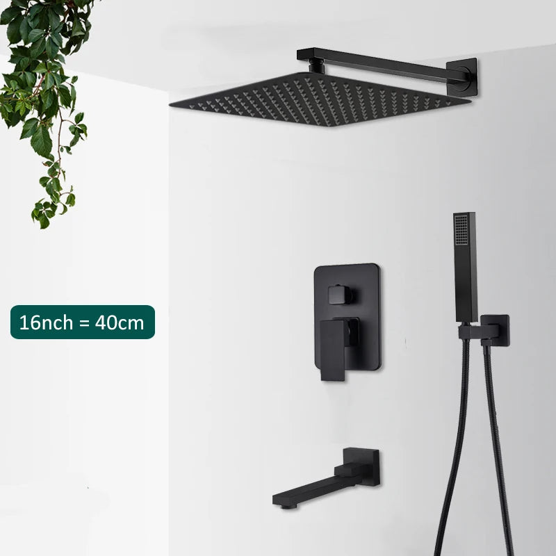 Quyanre Concealed Shower System With Tub Spout Rainfall Faucet