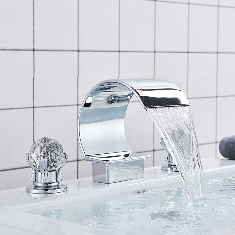 Dfrkjhre Basin Faucet Deck Mounted Waterfall Crystal Handle