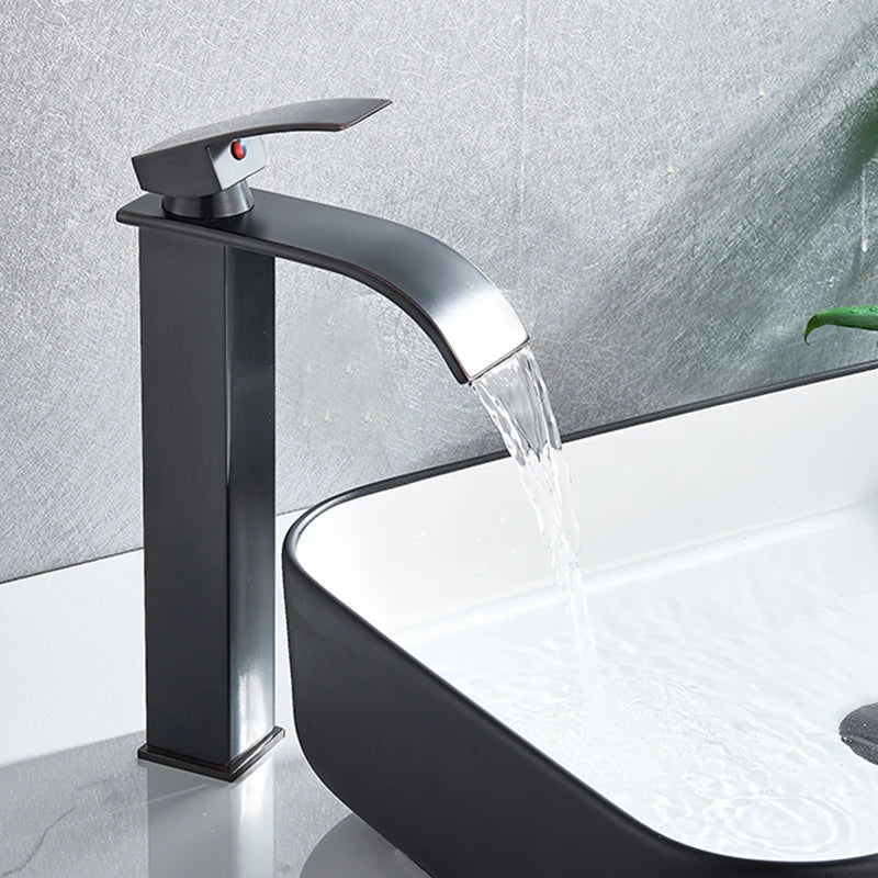 Onyzpily Deck Mounted Waterfall Basin Faucet Single Lever Hot Cold