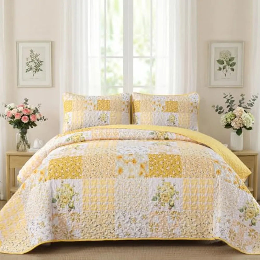 Boho Quilt Set Patchwork Reversible Microfiber Bedding