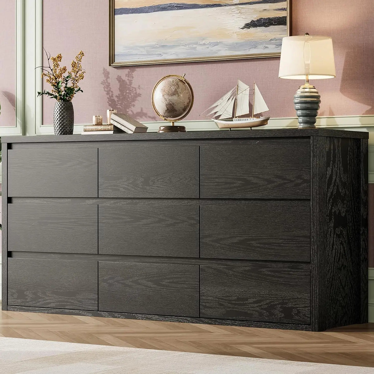 Acekool Modern Handleless Wood Chest Of Drawers With Spacious Storage
