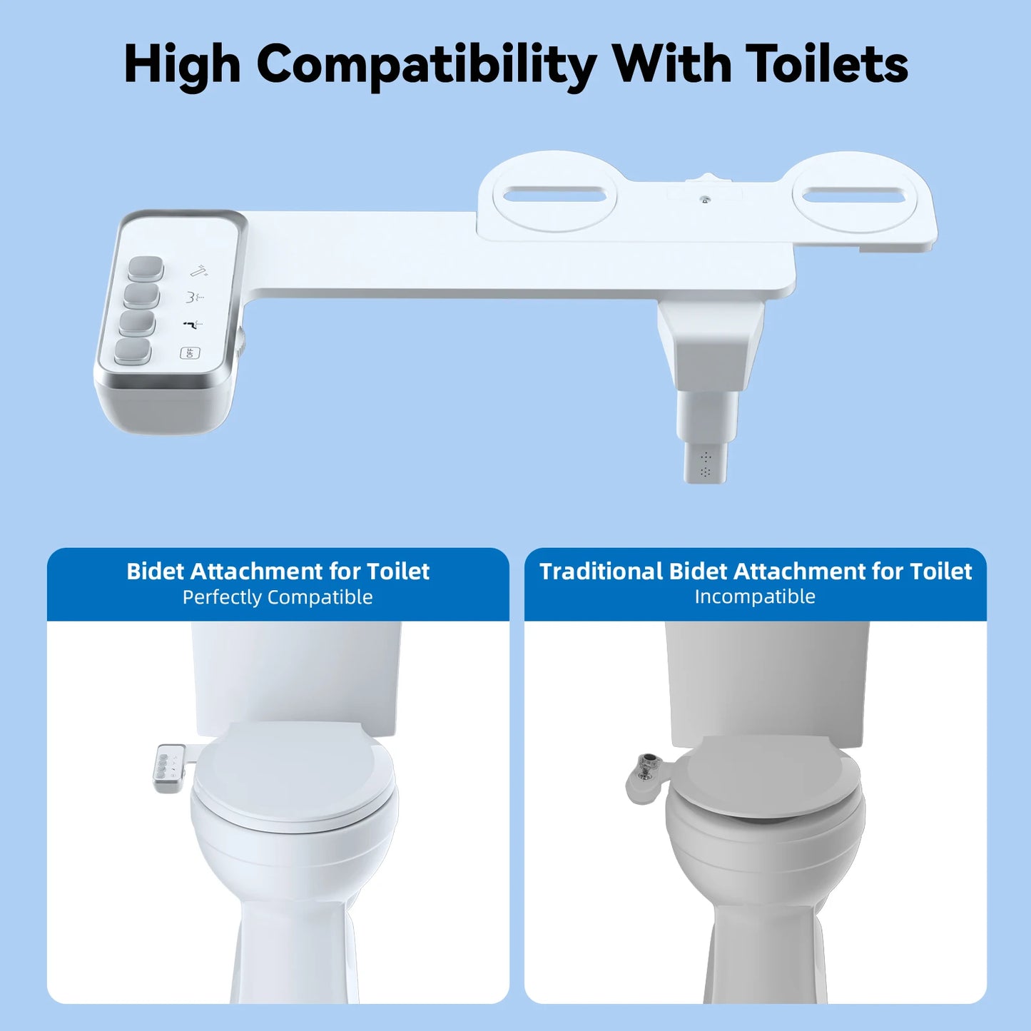 Hibbent Toilet Bidet Ultra Slim Seat Attachment Adjustable Water Pressure