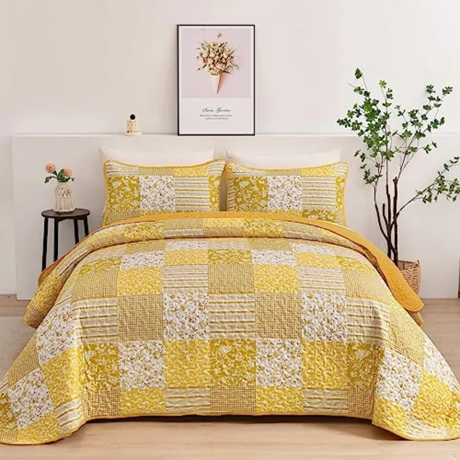 Boho Quilt Set Patchwork Reversible Microfiber Bedding