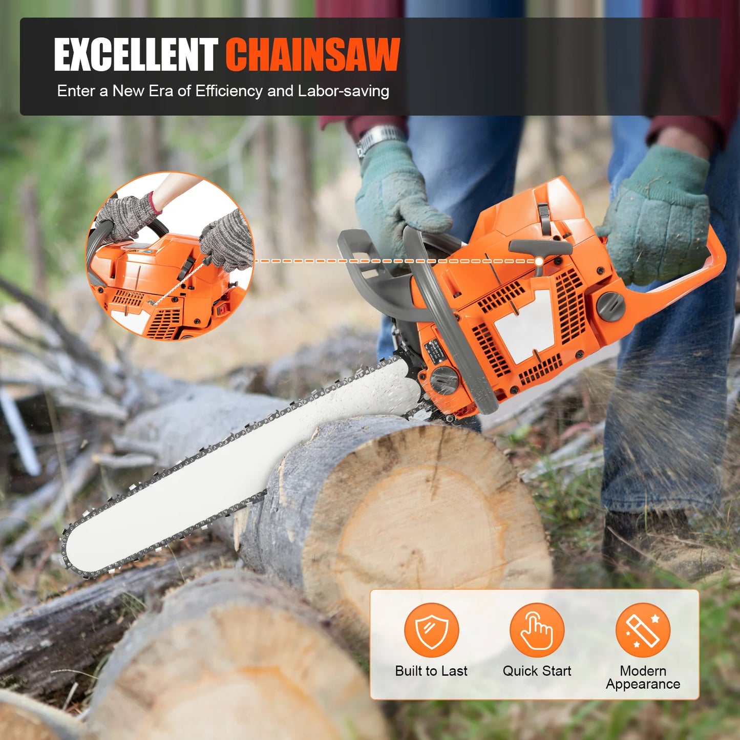Gasoline Chainsaw Hand Start for Wood Cutting Farm Garden