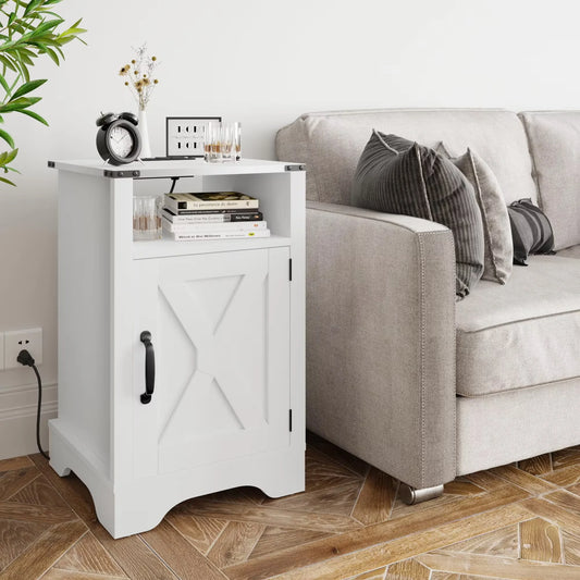 Farmhouse Nightstand With Charging Station And USB Ports