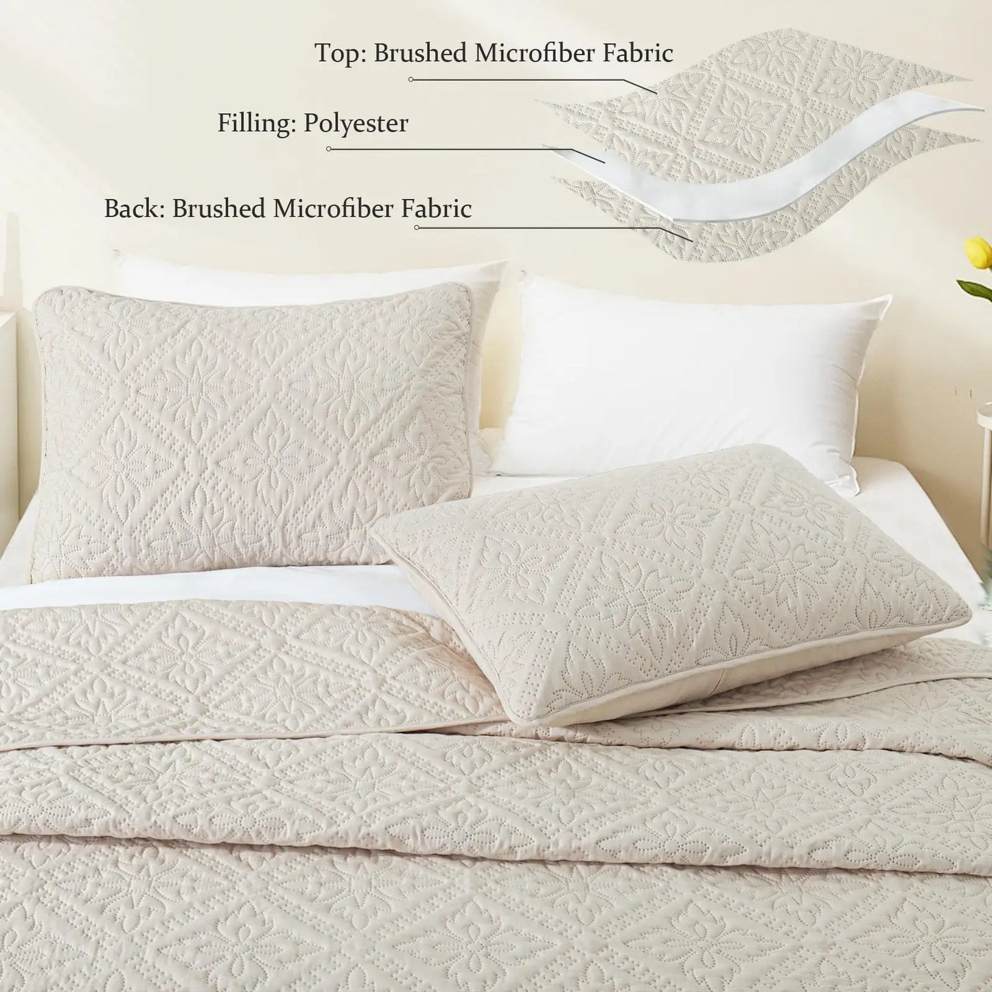 Modern Lightweight Quilt Bedding Set With Pillow Shams Microfiber Polyester