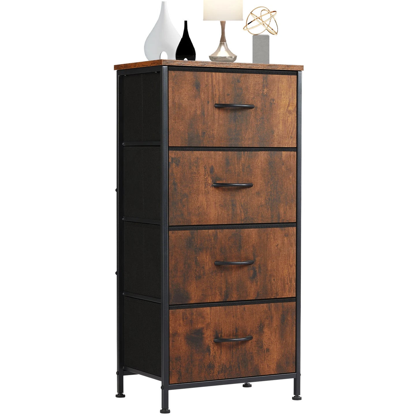 JHK Dresser With Fabric Drawers And Wardrobe Steel Frame