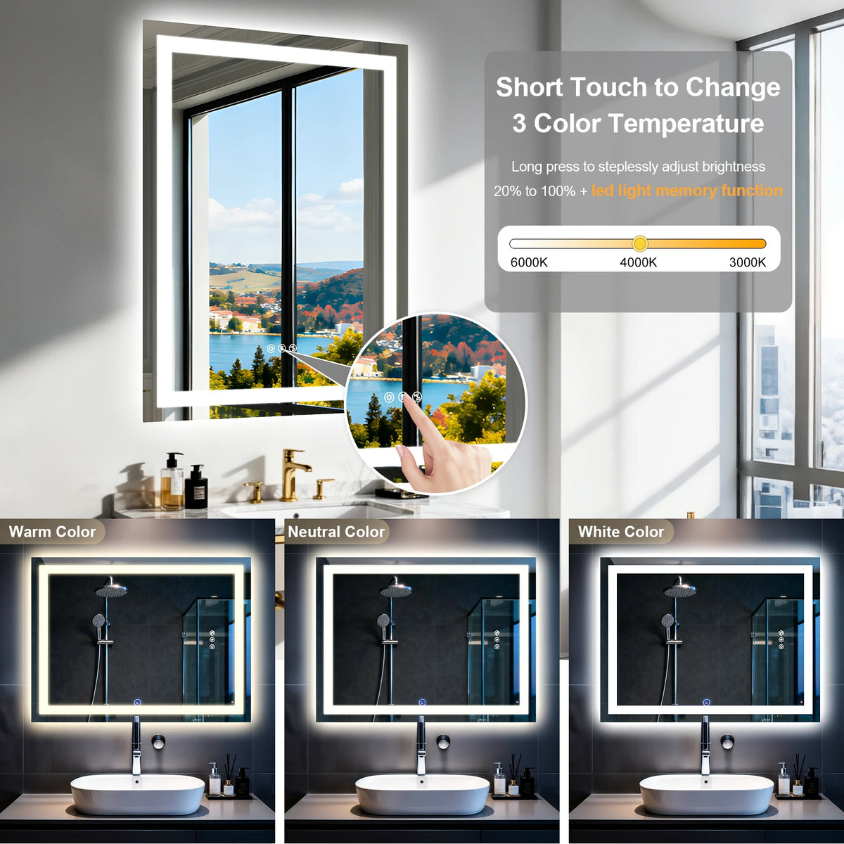 BORWART LED Bathroom Vanity Mirror With Speakers And Fogless Lighting