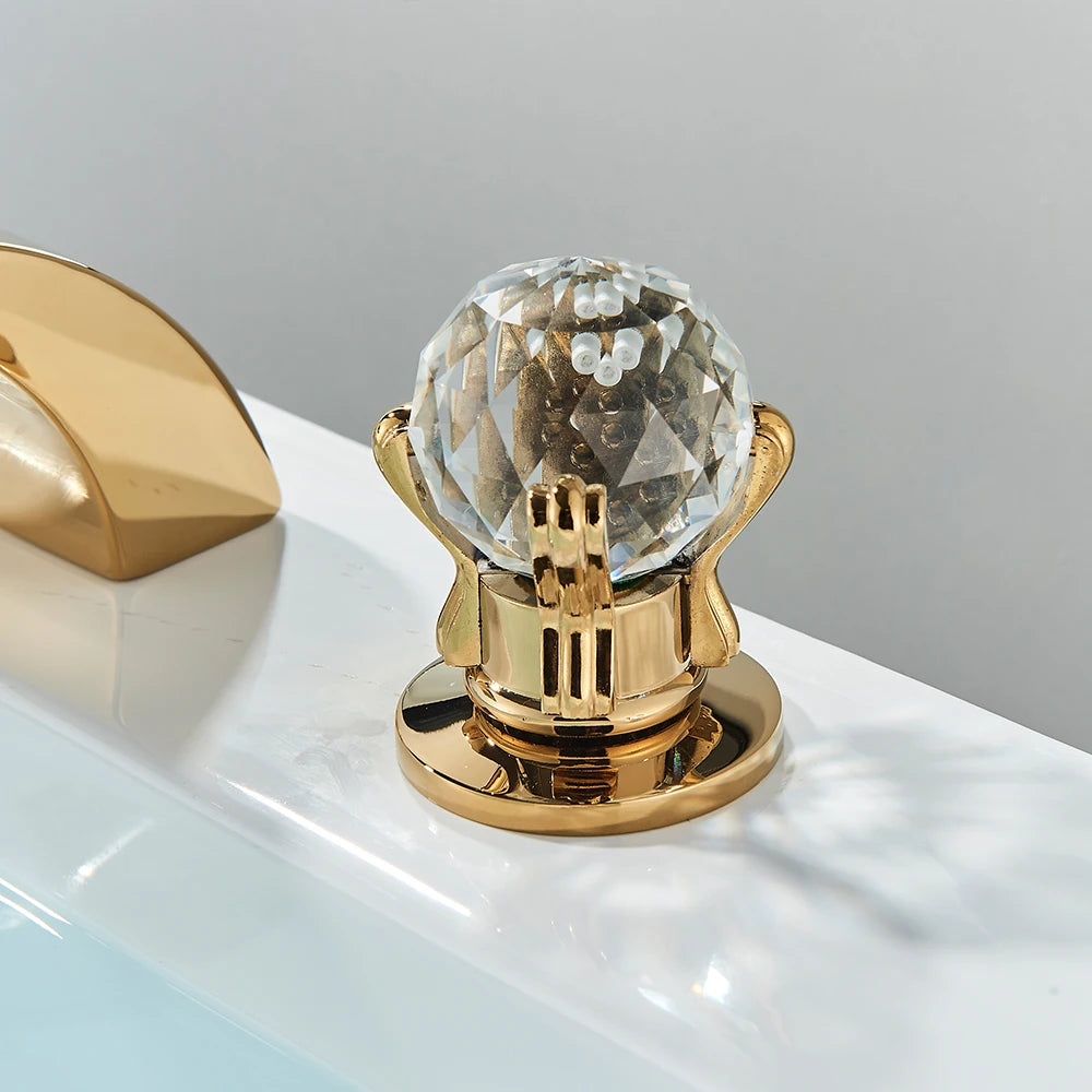 Quyanre LED Widespread Bathroom Faucet Waterfall Lavatory Tap