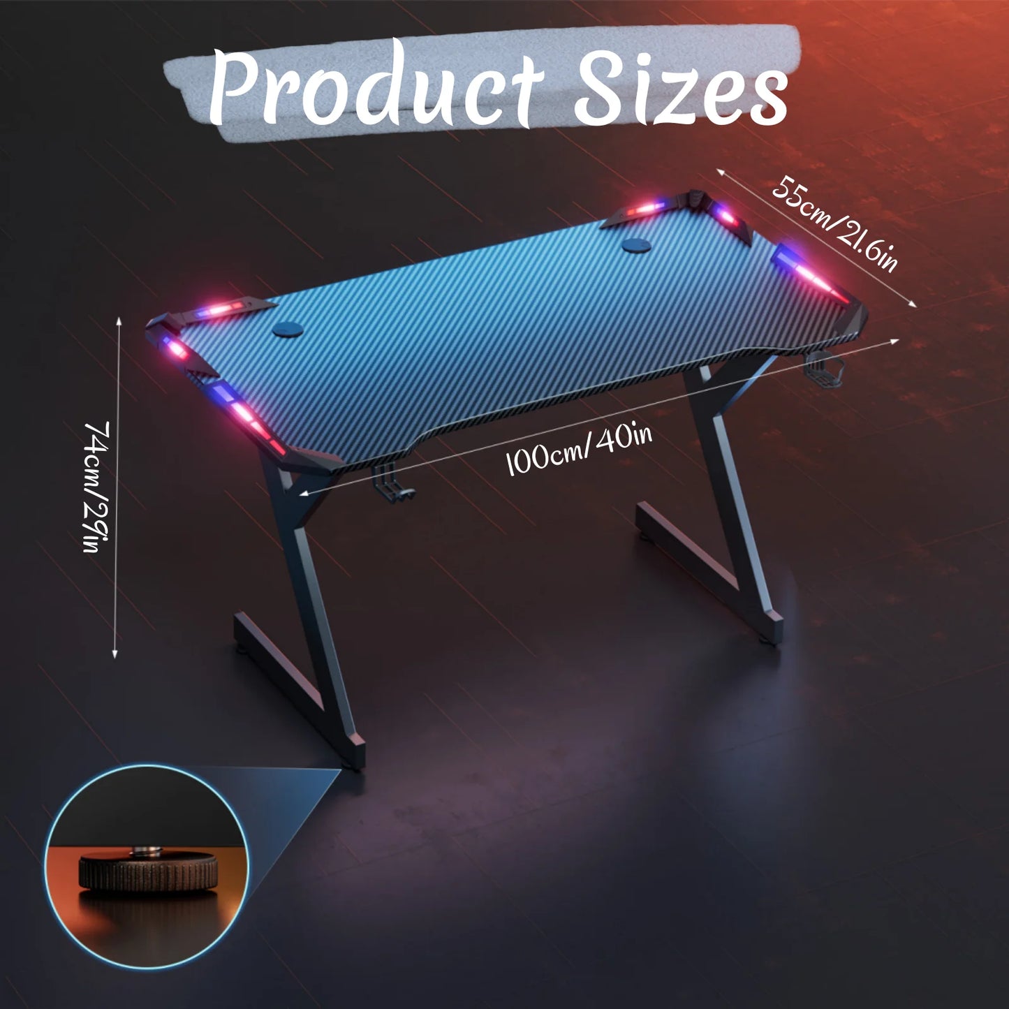 FRODROVIA Y-Shaped Gaming Desk With RGB LED Lights Cup Holder